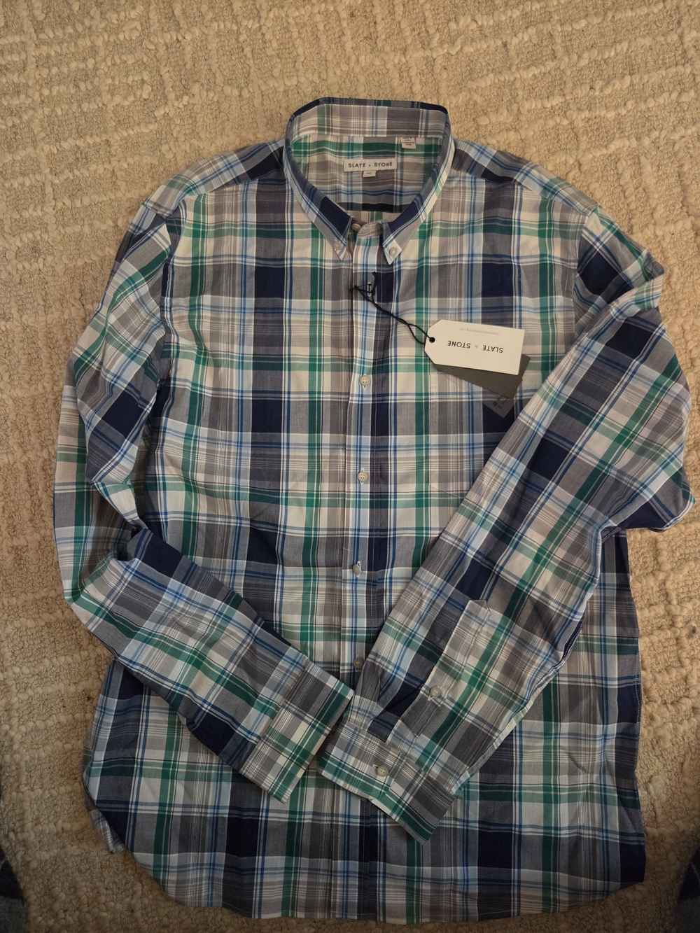 Slate & Stone Men’s Blue and Green Plaid Button-Down Shirt, Men's XL